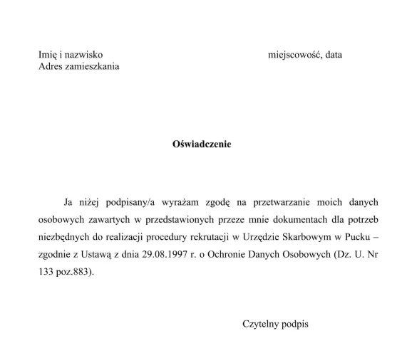 Образец заявления на польском языке о согласии на обработку персональных данных